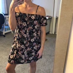 Black Cold Shoulder Dress with Floral Print